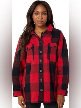 Lucky Brand Red and Black Buffalo Plaid Button-Up Shacket